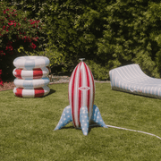 Inflatable Backyard Sprinkler Red and White Stripe Rocket 4th of July